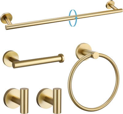 Set di accessori da bagno Sumerain in acciaio inox SUS304, 5 pezzi, barra porta asciugamani da 24 pollici da parete, kit accessori bagno rotondi, finitura oro spazzolato