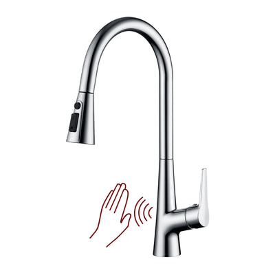Rubinetto da cucina SUMERAIN senza contatto con doccetta estraibile, miscelatore monocomando con sensore di movimento, rotazione a 360 gradi, cromato