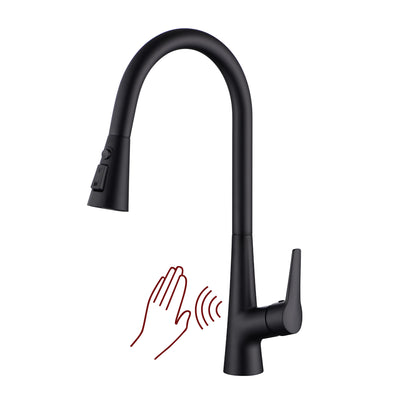 Rubinetto da cucina SUMERAIN nero opaco senza contatto con doccetta estraibile, miscelatore con sensore di movimento per lavabo cucina