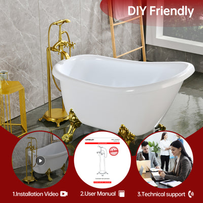 Rubinetto per vasca da bagno indipendente SUMERAIN, finitura oro spazzolato, rubinetto a cascata antico con doccetta, alto flusso