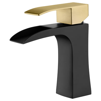 Rubinetto da bagno a cascata Sumerain, maniglia singola, foro singolo, rubinetto lavabo nero e oro in acciaio inox