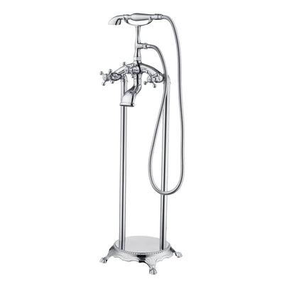 Rubinetto a cascata indipendente per vasca da bagno SUMERAIN con doccetta, rubinetto da pavimento antico in ottone massiccio, finitura cromata, alto flusso