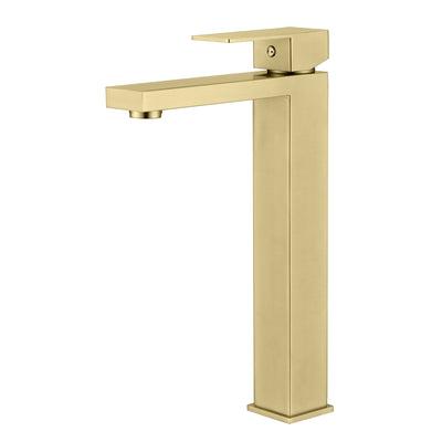 Rubinetto alto per lavabo da bagno sumerain in acciaio inox 304 finitura oro spazzolato, monocomando a foro singolo, risparmio idrico