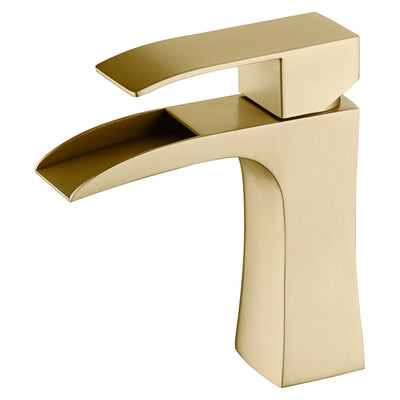 Rubinetto lavabo da bagno a cascata Sumerain spazzolato oro, maniglia singola, foro singolo, rubinetto da bagno in acciaio inox