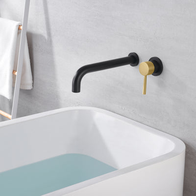 SUMERAIN Rubinetto per vasca da bagno con montaggio a parete Rubinetto per vasca da bagno con beccuccio di riempimento per vasca lungo Maniglia singola con finitura nera e oro