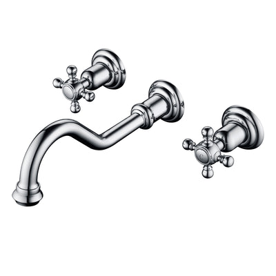 Rubinetto da bagno vintage da parete SUMERAIN per lavabo a vaso, 3 fori con manopole a croce, ottone, finitura cromata con valvola di incasso inclusa