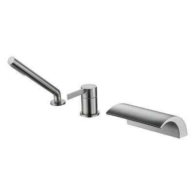 Rubinetto per vasca a cascata SUMERAIN con spruzzatore, rubinetto da bordo vasca nichel spazzolato ad alto flusso a 3 fori stile romano