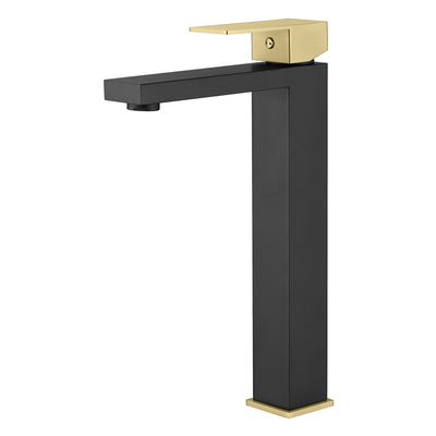 Rubinetto per lavabo sumerain in acciaio inox 304, alto, monocomando a foro singolo, nero e oro, senza piombo e risparmio idrico