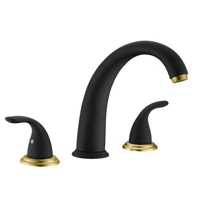 Rubinetto per vasca da bagno SUMERAIN a due maniglie, flusso elevato, montaggio su bordo con valvola, nero e oro