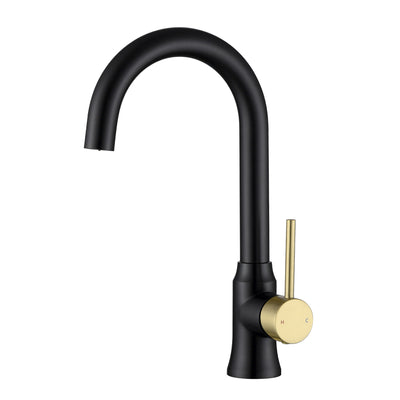 Sumerain  Bar Sink Faucet Single Hole with Supply Lines, Black and Gold