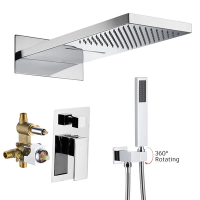 Set rubinetto doccia Sumerain, sistema doccia con soffione a pioggia e a cascata a doppia modalità, cromato