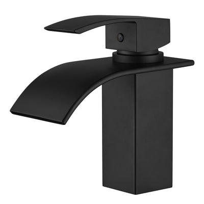 Rubinetto per lavabo da bagno SUMERAIN nero opaco, acciaio inossidabile 304 senza piombo, miscelatore monoforo con leva singola e bocca a cascata
