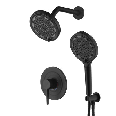 Sistema doccia SUMERAIN nero opaco con doccetta filtrata a 6 getti, set rubinetto doccia a pioggia da parete con valvola di installazione