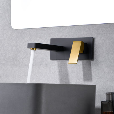 Rubinetto per bagno con montaggio a parete SUMERAIN finitura nera e oro, rubinetto per lavabo per lavabo con valvola ruvida