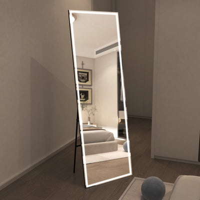 Specchio a figura intera da terra Sumerain 75"x28" con LED grandi, luce dimmerabile senza gradini, illuminazione a 3 colori, specchio a figura intera da parete per camera da letto, camerino, guardaroba, vetro temperato
