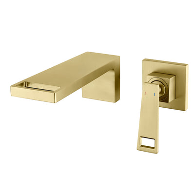 Rubinetto a cascata da parete per bagno SUMERAIN, miscelatore monocomando per lavabo con valvola di installazione, finitura oro spazzolato