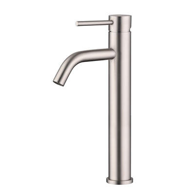 Rubinetto alto per lavabo da bagno SUMERAIN in nichel spazzolato, monocomando, foro singolo, acciaio inox 304, risparmio idrico