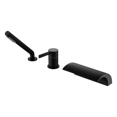 Set rubinetto per vasca da bagno SUMERAIN nero opaco con spruzzatore, rubinetto da bordo vasca a cascata stile romano ad alto flusso a 3 fori