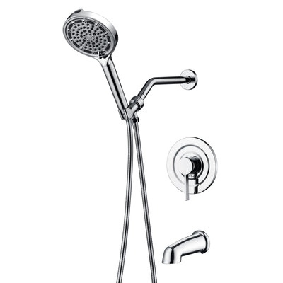 Sistema doccia moderno SUMERAIN con doccetta filtrata a 6 getti, rubinetto doccia cromato con bocca per vasca, ad alto flusso