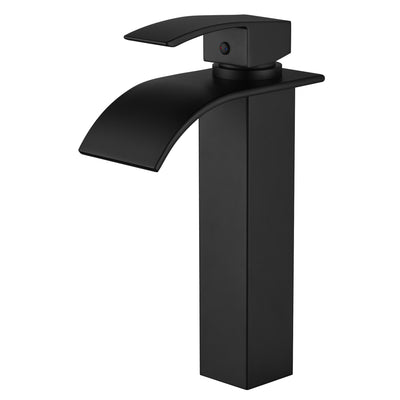 Rubinetto per lavabo a vaso SUMERAIN nero opaco, miscelatore alto a cascata per bagno, monocomando, foro singolo