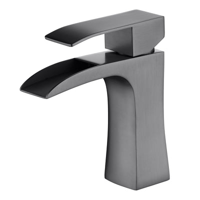 Rubinetto da bagno a cascata Sumerain, maniglia singola, foro singolo, grigio metallico, rubinetto lavabo in acciaio inox
