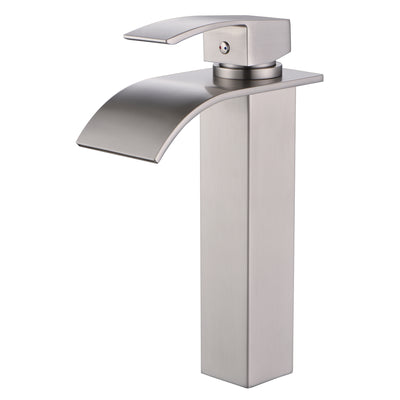 Rubinetto a cascata per lavabo a vaso SUMERAIN, miscelatore alto per bagno in nichel spazzolato, monocomando, foro singolo in acciaio inossidabile