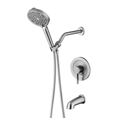 Sistema doccia a pioggia SUMERAIN con bocca per vasca, set rubinetto doccia per vasca ad alto flusso con doccetta a 6 getti con filtri, finitura nichel spazzolato