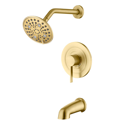 Set rubinetto doccia moderno sumerain con soffione a 6 getti, bocca per vasca e kit di rifinitura con valvola, finitura oro spazzolato