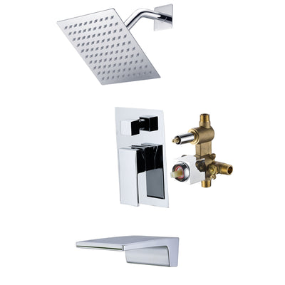 Sistema doccia completo SUMERAIN con valvola di incasso, set rubinetto doccia da parete con maniglia singola e bocca a cascata per vasca, cromato