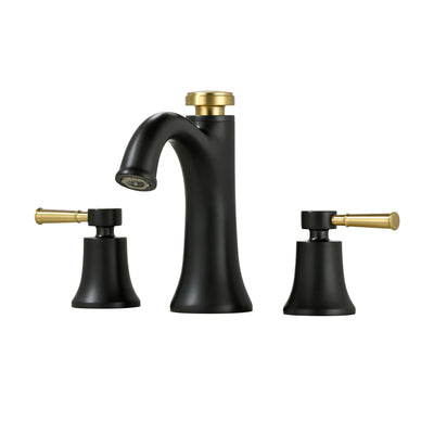 Rubinetto bagno Sumerain a 3 fori, moderno rubinetto lavabo in ottone massiccio con doppia modalità di spruzzo, funzione memoria temperatura, nero e oro