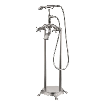 Rubinetto per vasca da bagno indipendente SUMERAIN, rubinetto a cascata da pavimento con doccetta, finitura nichel spazzolato, alto flusso