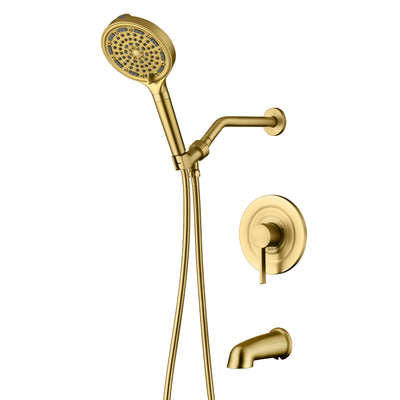 Sistema doccia SUMERAIN oro spazzolato con doccetta filtrata a 6 getti, set rubinetto doccia con bocca per vasca ad alto flusso