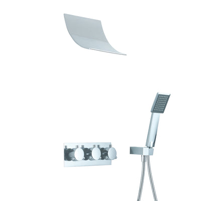 Set rubinetto doccia Sumerain, sistema doccia cromato con soffione a cascata, doccetta e valvola di installazione in ottone
