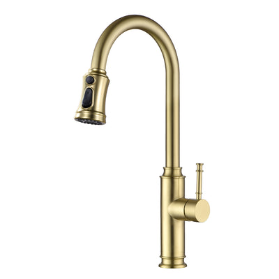 Rubinetto da cucina SUMERAIN con doccetta estraibile, arco alto, leva singola, acciaio inossidabile, foro singolo, oro spazzolato