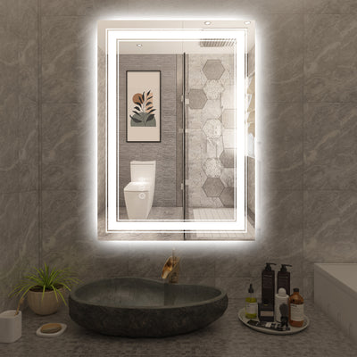 Specchio da bagno LED Sumerain 20 x 28 pollici con luci, specchio trucco dimmerabile senza gradini con illuminazione frontale e posteriore, antiappannamento, funzione memoria, 3 temperature di colore