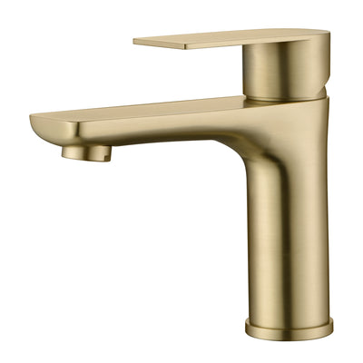 Rubinetto da bagno Sumerain foro singolo, rubinetto lavabo in acciaio inox, rubinetto lavabo spazzolato oro con maniglia singola e tubi di alimentazione