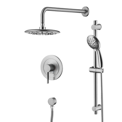 sumerain Sistema doccia da bagno a pioggia in nichel spazzolato, set rubinetto doccia con barra scorrevole da parete con soffione e doccetta, valvola e kit di rifinitura inclusi