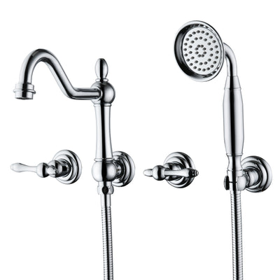 Rubinetto vasca da parete vintage SUMERAIN con doccetta, riempitore vasca ad alto flusso, finitura cromata, valvola di installazione inclusa