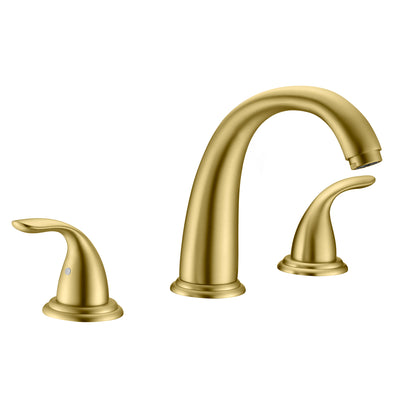 Rubinetto per vasca da bagno SUMERAIN stile romano, flusso elevato, a due maniglie, montaggio su bordo con valvola, oro spazzolato