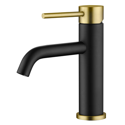 Rubinetto moderno per lavabo da bagno SUMERAIN con maniglia singola, acciaio inossidabile, foro singolo, nero e oro