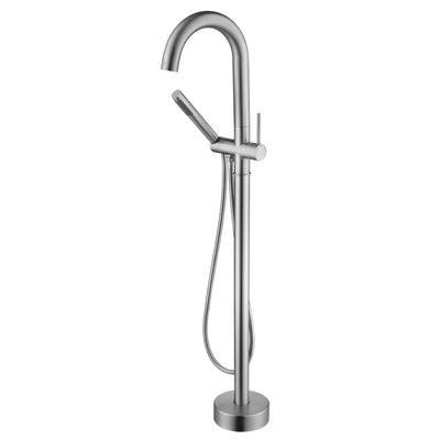 Rubinetto per vasca da bagno freestanding sumerain in nichel spazzolato, moderno, montaggio a pavimento, flusso elevato con doccetta