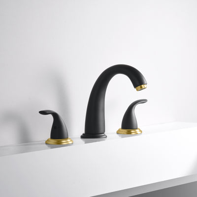 Rubinetto per vasca da bagno romano diffuso SUMERAIN a 2 maniglie con valvola, finitura nera e oro
