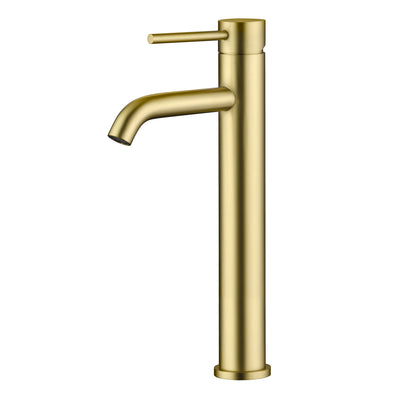 Rubinetto alto per lavabo da bagno SUMERAIN, acciaio inossidabile 304, rubinetto per lavabo da bagno a risparmio idrico, maniglia singola, foro singolo, finitura oro spazzolato