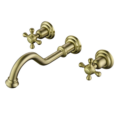 Rubinetto da bagno da parete in oro spazzolato SUMERAIN, 3 fori stile vintage con manopole a croce, valvola di incasso inclusa
