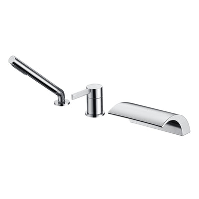 Rubinetto per vasca da bagno SUMERAIN a 3 fori stile romano con spruzzatore portatile, riempitore vasca a cascata da bordo ad alto flusso finitura cromo