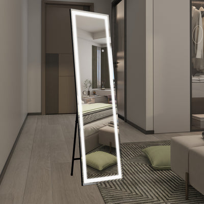 Specchio a figura intera SUMERAIN con luci LED, specchio da terra illuminato con dimmer e 3 modalità di illuminazione, supporto per camera da letto o camerino, cornice nera, vetro temperato infrangibile, 60"x16"