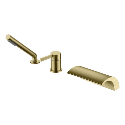 Rubinetto per vasca da bagno SUMERAIN stile romano con doccetta, riempitore vasca a cascata ad alto flusso con maniglia singola finitura oro spazzolato