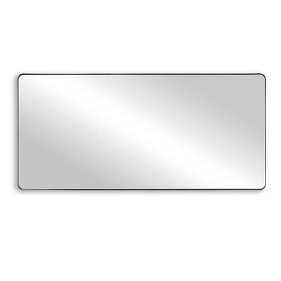 Specchio da bagno SUMERAIN 60x28 pollici, grande rettangolo arrotondato, specchio con cornice in metallo nero e vetro temperato infrangibile per bagno