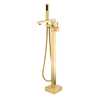 Rubinetto per vasca da bagno indipendente SUMERAIN con doccetta, miscelatore monocomando in ottone massiccio da pavimento, finitura oro spazzolato, alto flusso