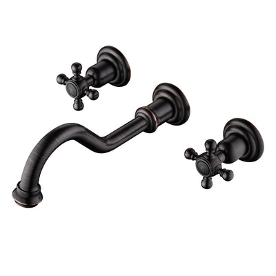 Rubinetto per lavabo da bagno a parete SUMERAIN, bronzo antico oliato vintage, 3 fori, 2 manopole a croce, rubinetto per lavabo, valvola di installazione inclusa